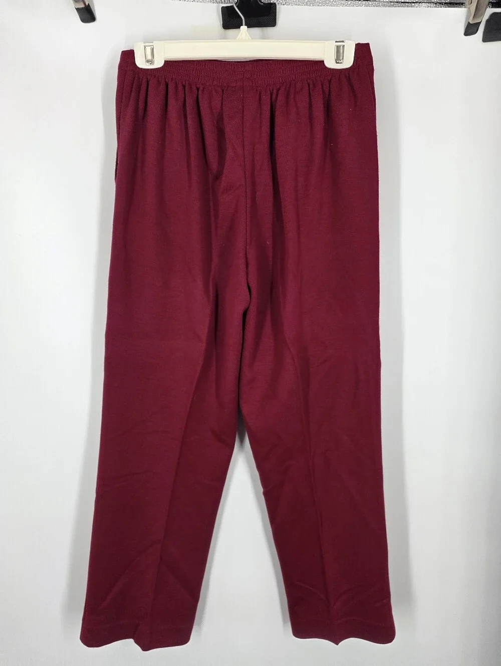 Alfred Dunner Burgundy Knit Elastic Waist Pants Size 8 Pull On Trousers